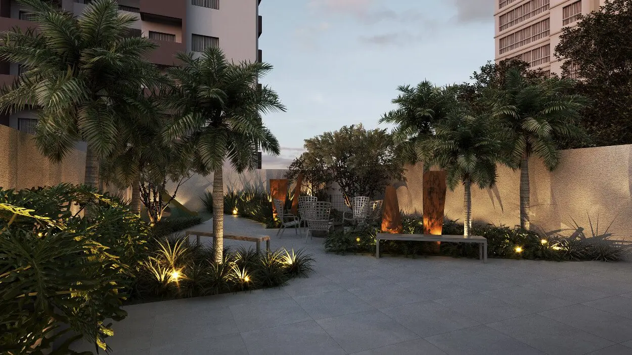 Jardim suspenso do Blanc de Rouge — paisagismo assinado por Claudia Canales (perspectiva artística)