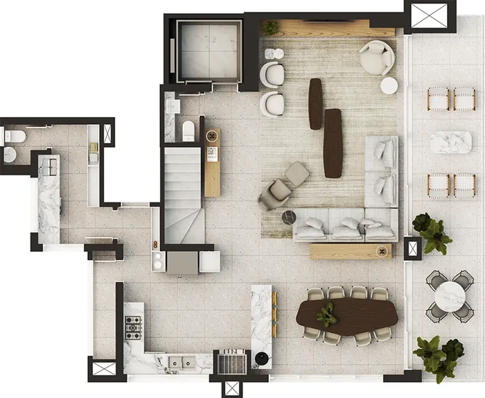 Planta humanizada Duplex 20º e 22º andar, piso inferior