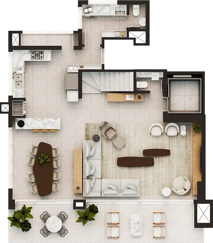 Planta humanizada Cobertura duplex 2401, piso inferior
