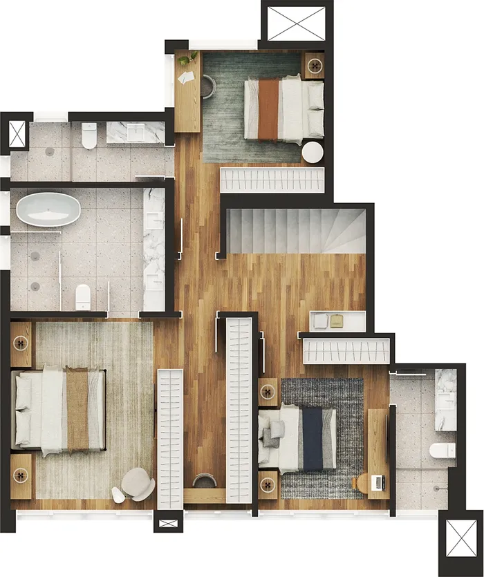 Planta humanizada Cobertura duplex 2401, piso superior