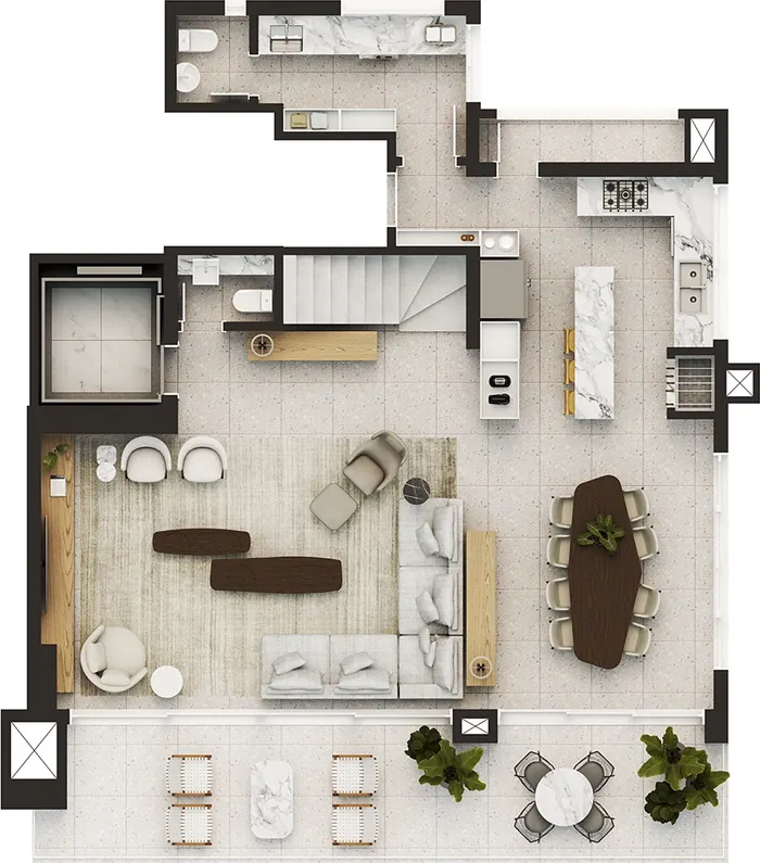 Planta humanizada Cobertura duplex 2402, piso inferior