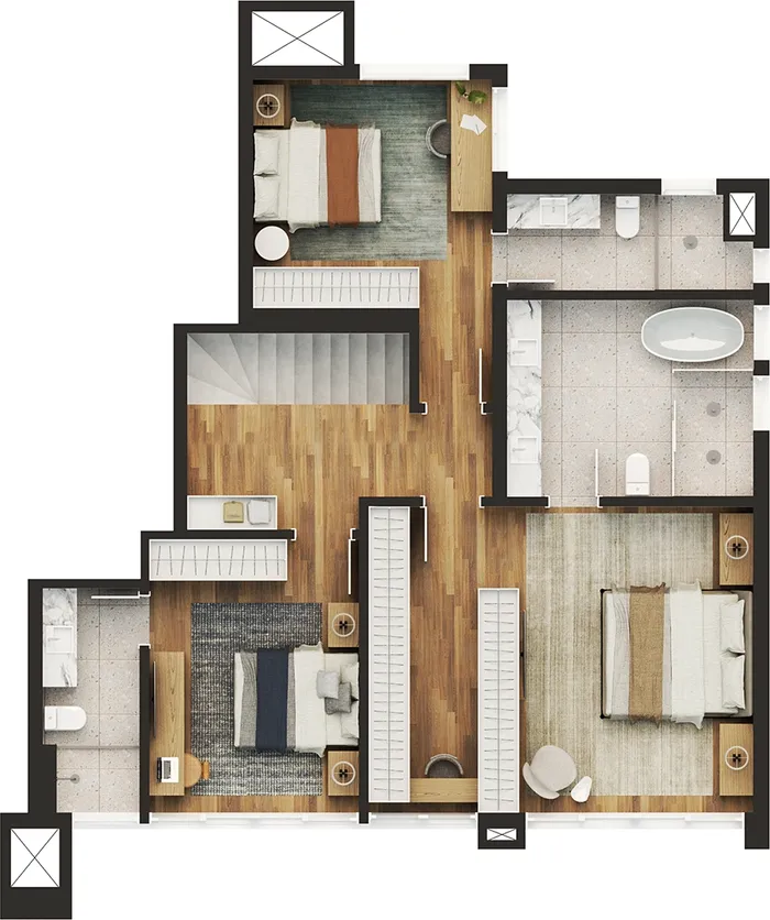 Planta humanizada Cobertura duplex 2402, piso superior
